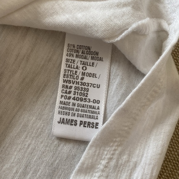 James Perse Sheet Slub Crew Neck Tee Short Sleeve T-Shirt White Size 0/XS - Picture 5 of 7